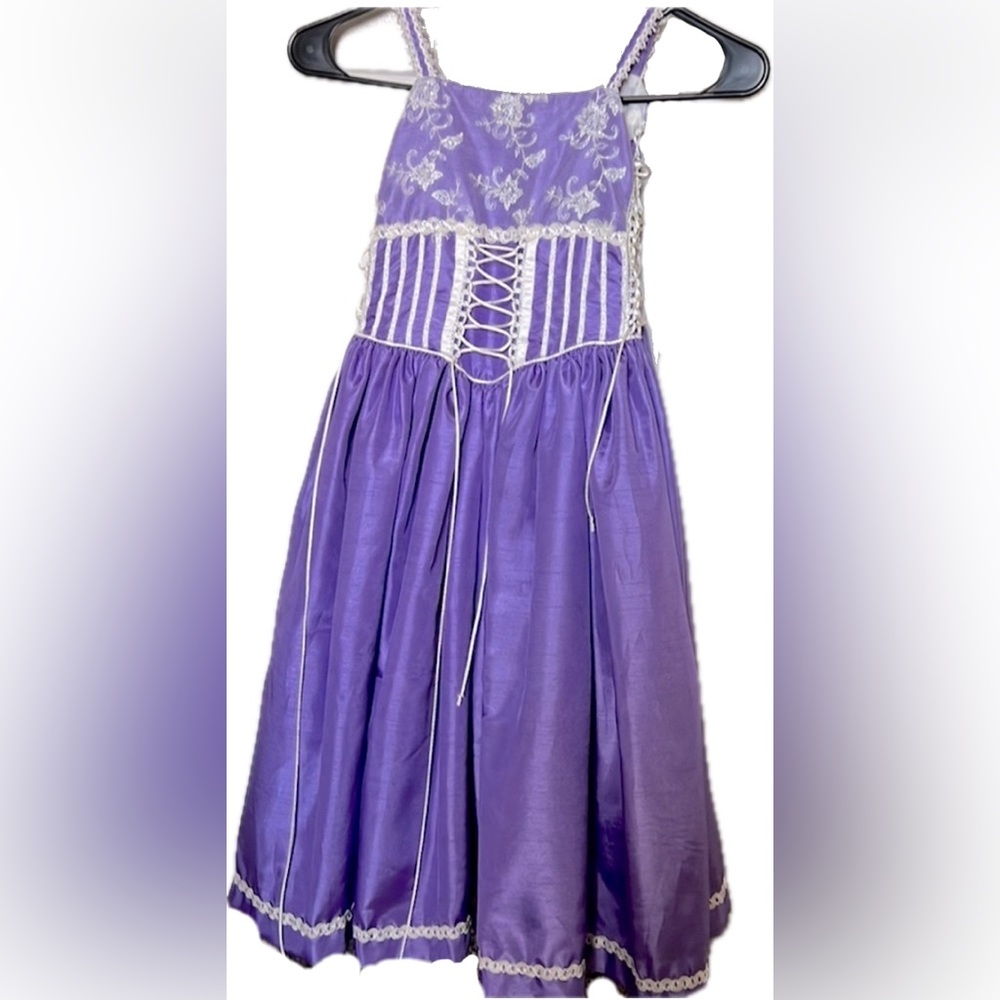 PURPLE PRINCESS Dress sz4-7 with Ivory lace detail, faux corset, Grows With Them